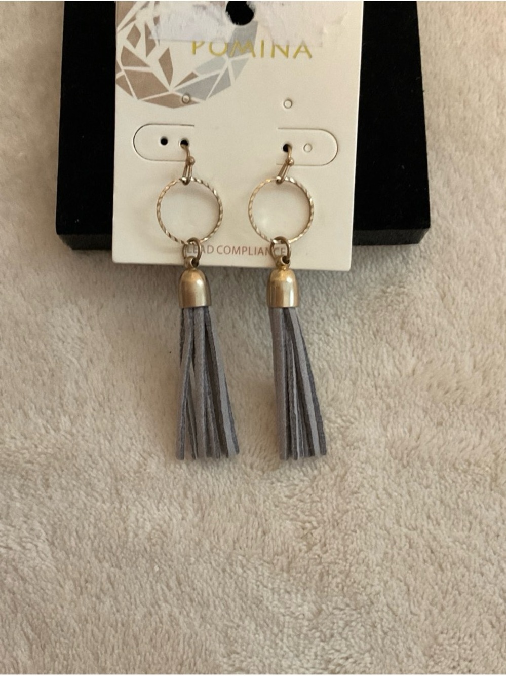 Pomina Gray Tassel Drop Earrings with Gold Accents